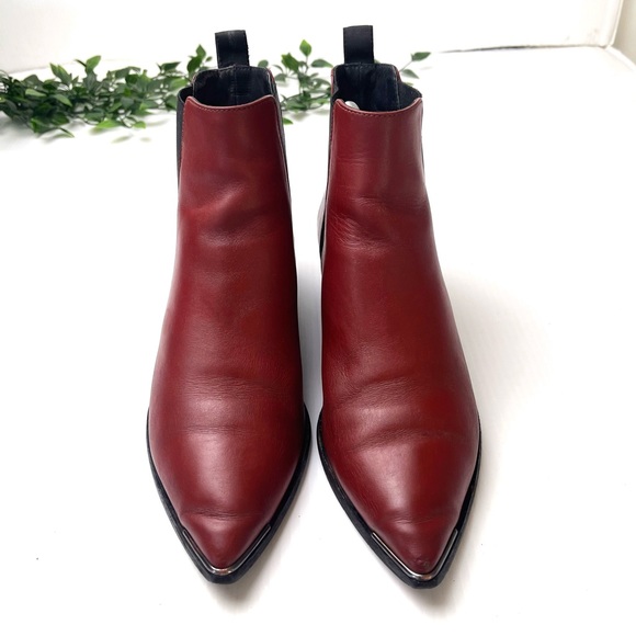 Acne Studios Jensen Burgundy Red Smooth Leather Pointed Toe Chelsea Boots 7.5 - Picture 2 of 12